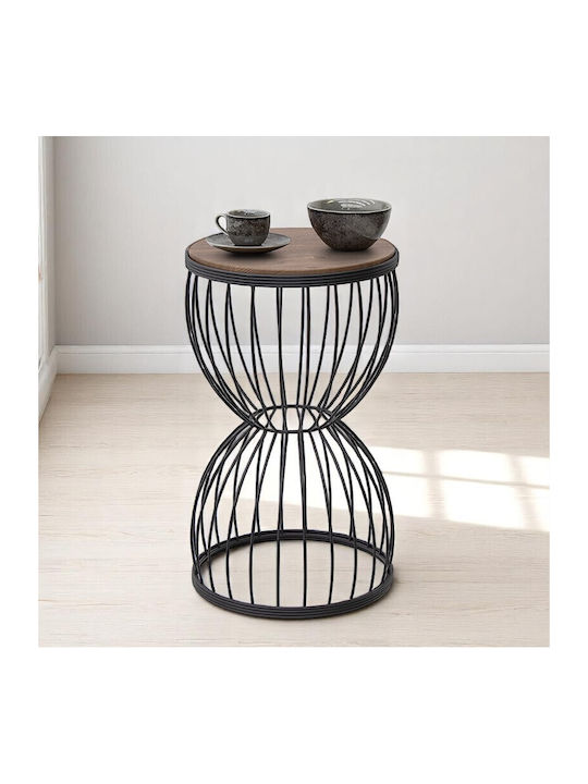 Round Side Table Pino Wooden Walnut / Black M35xW35xH58cm