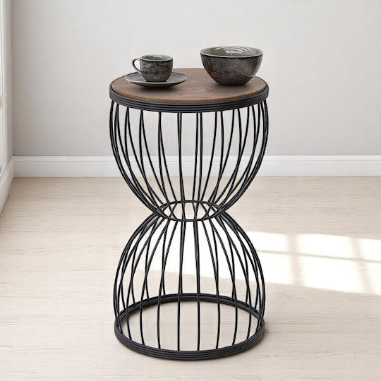 Round Side Table Pino Wooden Walnut / Black M35xW35xH58cm