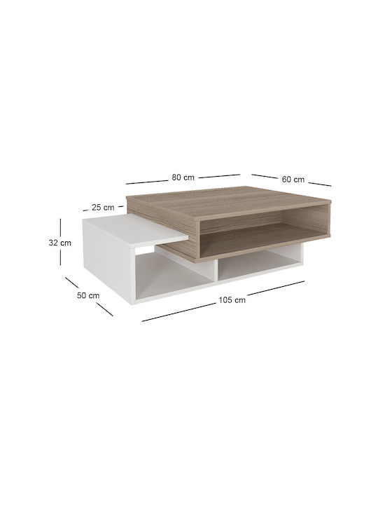 Masa Centrală Rectangulară Tab Din Lemn Alb / Cordoba L105xL60xÎ32cm