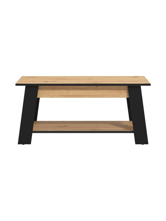 Masa De Cafea Centrală Rectangulară Piave Din Lemn Artisan Oak Negru Mat M101xL55xÎ47cm
