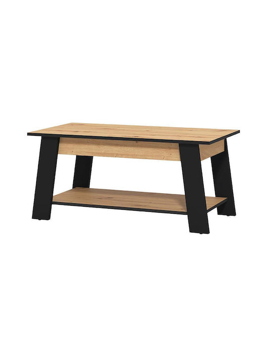 Masa De Cafea Centrală Rectangulară Piave Din Lemn Artisan Oak Negru Mat M101xL55xÎ47cm