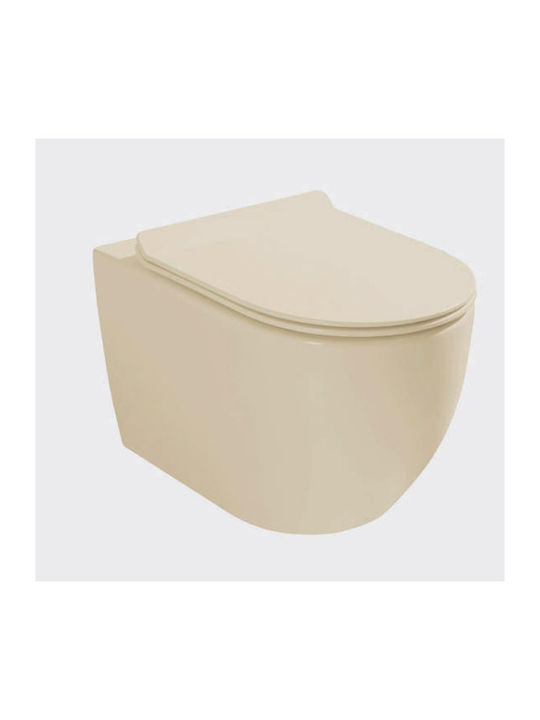 Inter Ceramic ICC 4937 Монтирана на стена тоалетна Безръбрен с Стройна Капак Duroplast Бежов