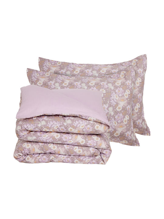 Das Home Bettbezug-Set Baumwolle Einzelbett mit Kissenbezug 160x240 Grey, Lilac