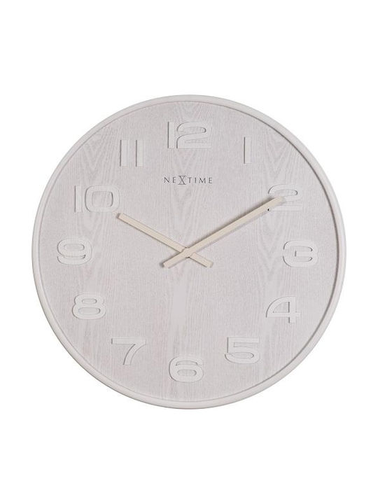 Nextime Wall Clock Wooden White Ø35.5cm