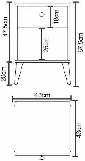 Amari Wooden Bedside Table Gray 43x43x67.5cm