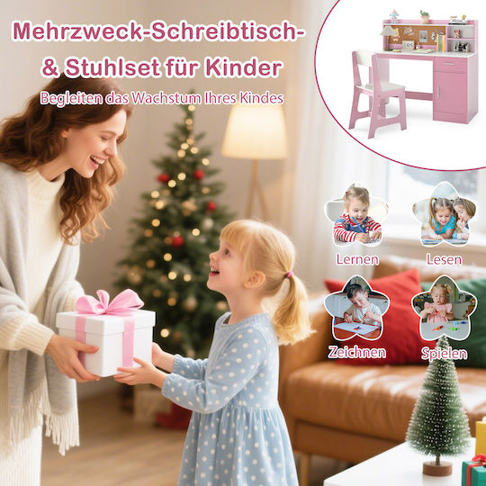 Kinder Schreibtisch aus Melamin Rosa 109,5x48x100,5cm