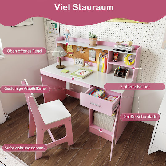 Kinder Schreibtisch aus Melamin Rosa 109,5x48x100,5cm