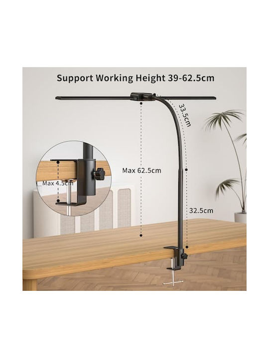 KableRika LED Schreibtischlampe mit flexiblem Arm und Clip in Schwarz Farbe
