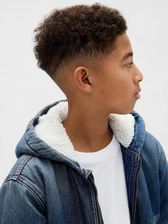 Kids Sweatshirt Cardigan Fur with Hood Medium Wash
