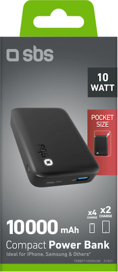 SBS BCT10000LDK Power Bank 10000mAh 10W with USB-A Port and USB-C Port Black