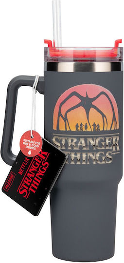 Paladone Stranger Things Kids Water Bottle Plastic with Straw Gray 900ml