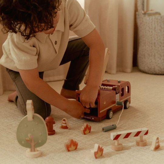 Little Dutch Fire Truck Vehicle with Accessories Made of Wood for 24+ Months