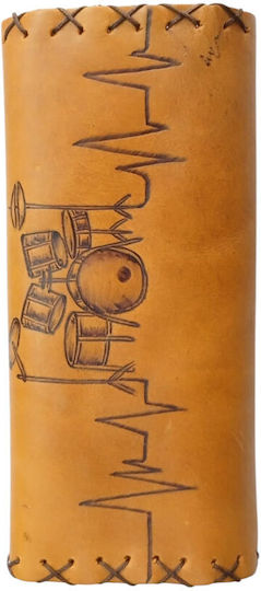Handmade Leather Tobacco Pouch Pyrography Design Drums Colour Tan Drums-1069