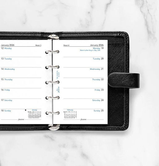 Filofax 2026 Mini English Weekly 1 Page Per Week Diary White 26-68126