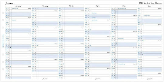 Ετησιο Πλανο Καθετο Filofax 2026 A5 Αγγλικο Vertical Year Planner English Λευκο 26-68501