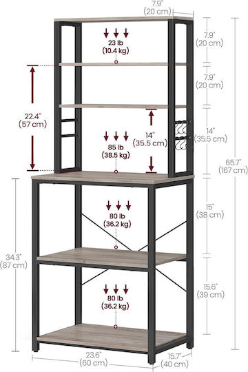 Vasagle Kitchen Rack Metal Gray 40x40x60cm