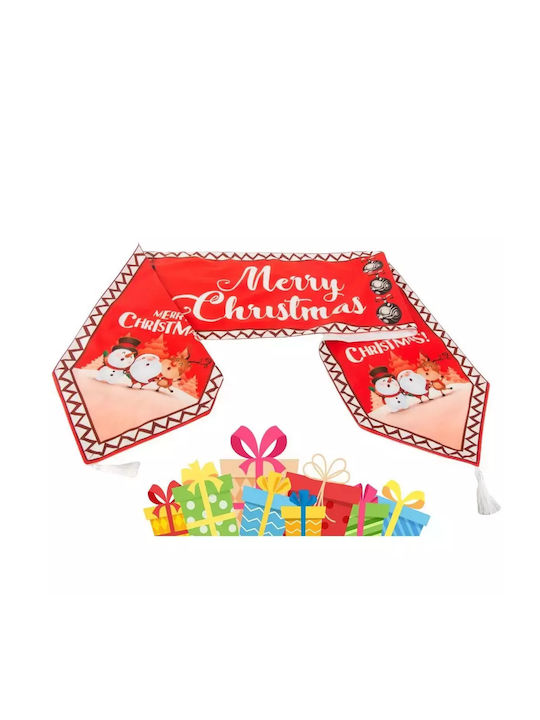 Christmas Table Runner Figures & Tassels – 205x35cm Red