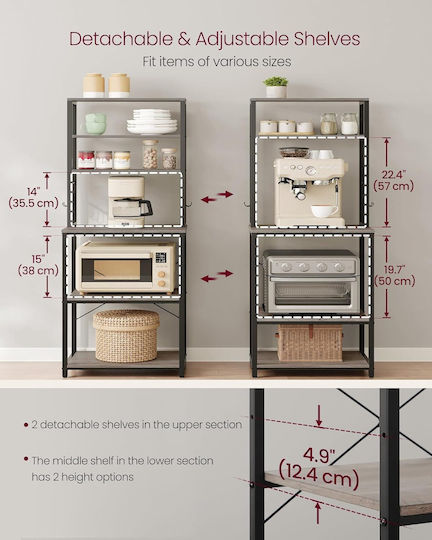 Vasagle Kitchen Rack Metal Gray 40x40x60cm