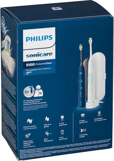 Philips Sonicare Protectiveclean 5100 Electric Toothbrush with Timer, Pressure Sensor, and Travel Case White