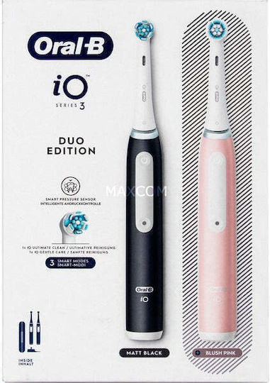 Oral-B iO Series 3 Elektrische Zahnbürste mit Drucksensor und Reisetasche Matt Black / Blush Pink
