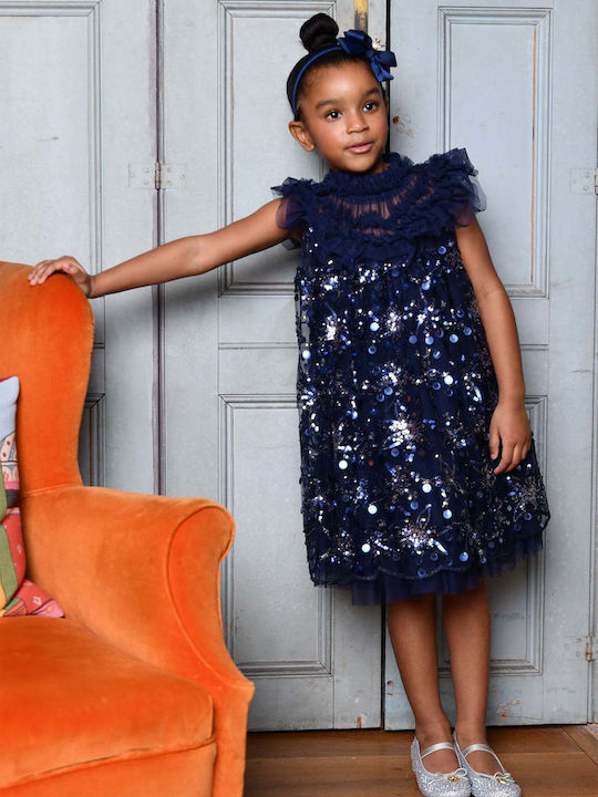 Girls Dress Sleeveless Tulle Navy Blue