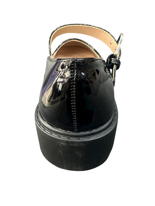 Kids Patent Leather Ballerinas with Adjustable Metal Clasp Black