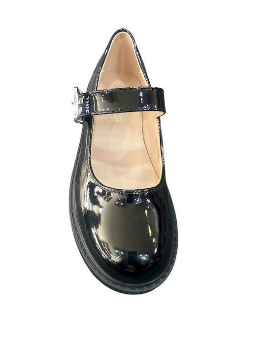 Kids Patent Leather Ballerinas with Adjustable Metal Clasp Black