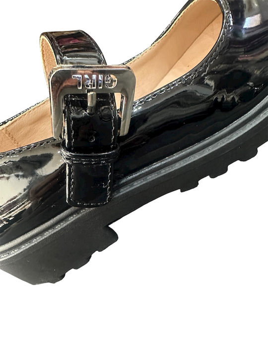 Kids Patent Leather Ballerinas with Adjustable Metal Clasp Black