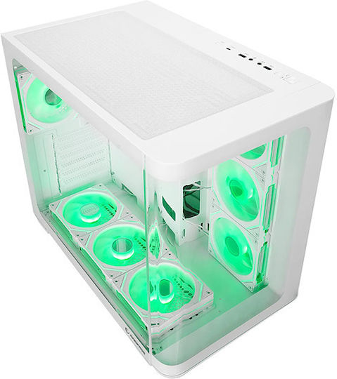 Rampage Loopy Геймърско бюро Midi Tower Компютърна кутия със страничен прозорец и ARGB осветление Бял