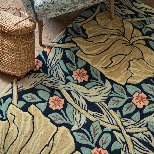 Morris & Co Pimpernel Handgefertigt Teppich Rechteckig Synthetisch,Polyester/Cotton/Leather Indigo