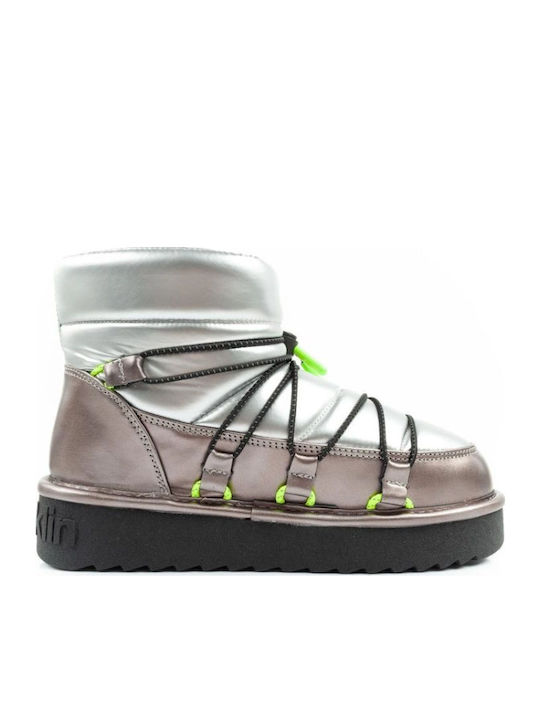 Synthetic Leather Snow Boots with Fur Silver