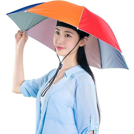 Head Umbrella Flippy 69 Cm Diameter Adjustable Head Strap Uv Rain Protection Rainbow