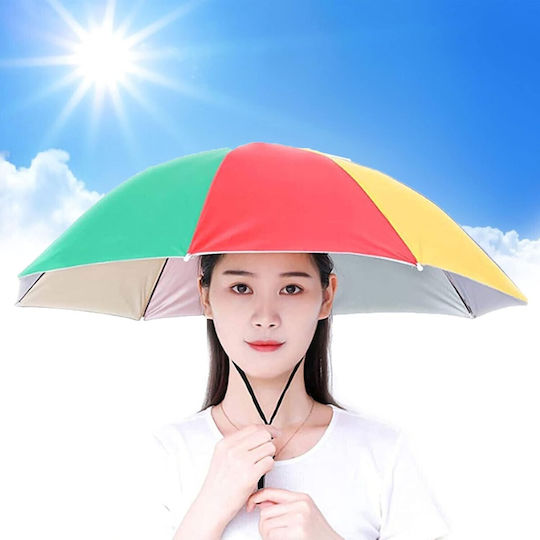 Head Umbrella Flippy 69 Cm Diameter Adjustable Head Strap Uv Rain Protection Rainbow