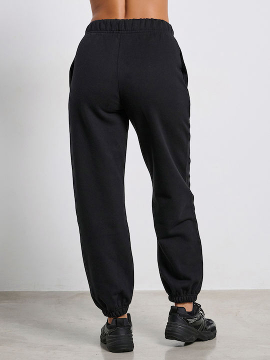 Ψηλόμεσο Παντελόνι Φόρμας με Λάστιχο Fleece Μαυρο