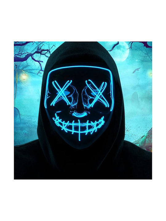 Mască Led Halloween Zola Neagră cu Leds Albastre din Plastic cu Telecomandă 21 X 17 Cm