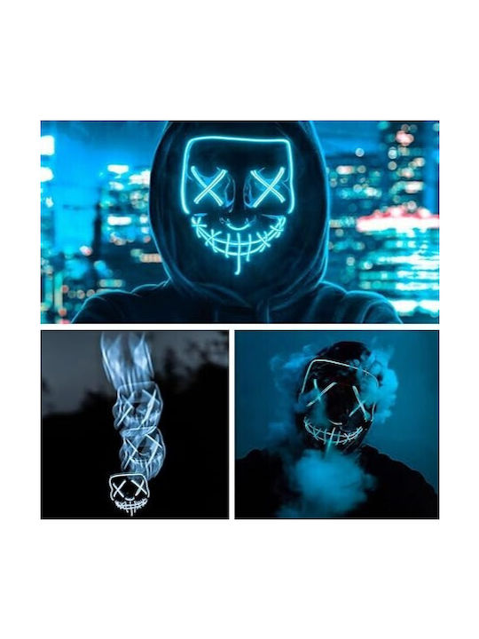 Mască Led Halloween Zola Neagră cu Leds Albastre din Plastic cu Telecomandă 21 X 17 Cm