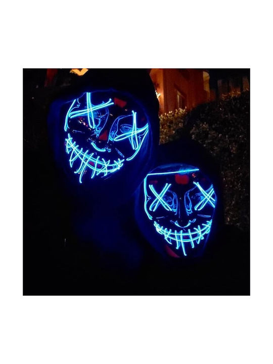Mască Led Halloween Zola Neagră cu Leds Albastre din Plastic cu Telecomandă 21 X 17 Cm