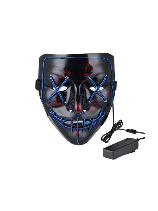Mască Led Halloween Zola Neagră cu Leds Albastre din Plastic cu Telecomandă 21 X 17 Cm