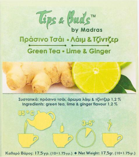 Tips & Buds Lime Ginger Πράσινο Τσάι 10 Φακελάκια