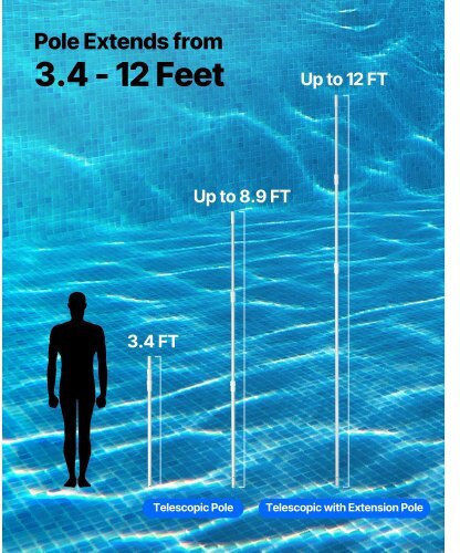 Vevor Telescopic Pool Pole 1-3.65m Cleaning Tools Bcgycqjtjycguec1m001v0