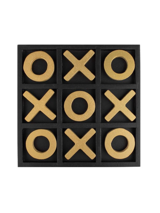 Tabletop Decor Wooden Tic Tac Toe Black Gold 20x2x20cm 10 Pieces