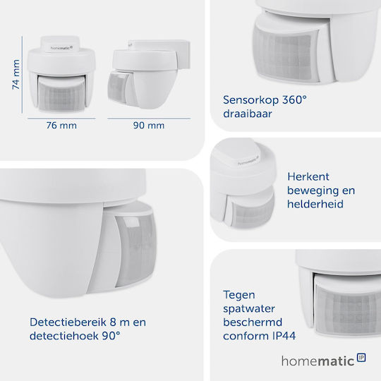 HomeMatic HmIP-SMO-2 Ασύρματος Αισθητήρας Κίνησης Υπερύθρων 360° Εμβέλειας 12m