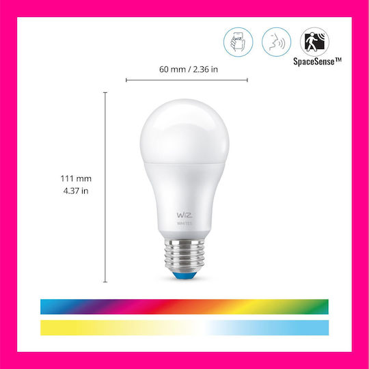 WiZ Smart Λάμπα LED για Ντουί E27 και Σχήμα A60 Ρυθμιζόμενο Λευκό Dimmable