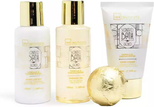 IDC Institute Gold Bath Tube Set Vanilla & Sandalwood Skin Care Set for Body Cleaning 5pcs