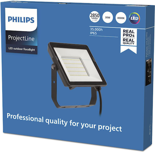 Philips Projectline Αδιάβροχος LED Προβολέας 30W Неутрално бяло 4000К IP65