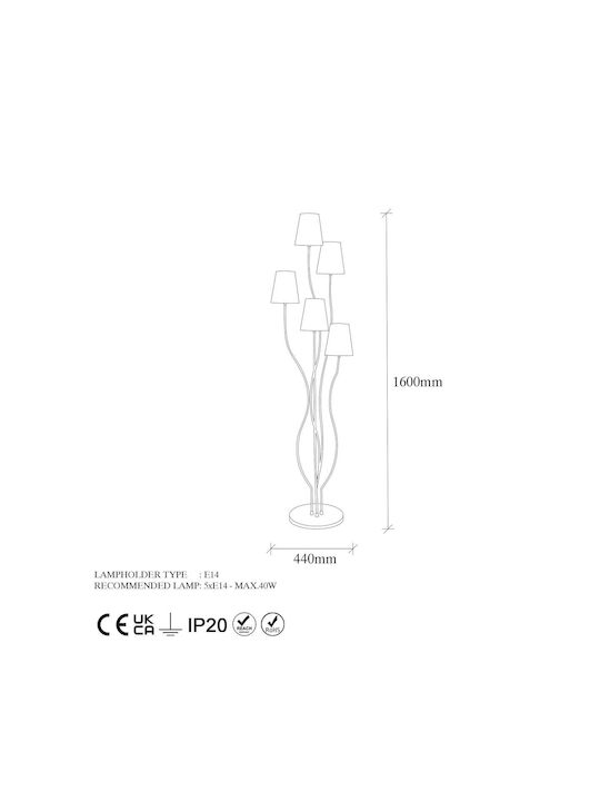 Opviq Bonibon Floor Lamp H160xW44cm. with Socket for Bulb E14 Multicolour
