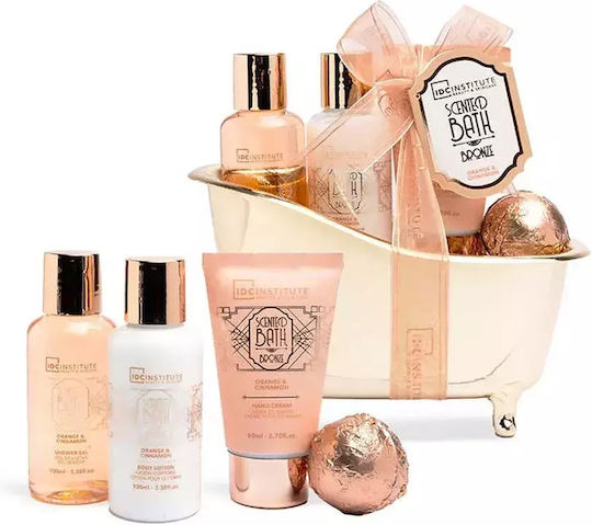 IDC Institute Bronze Bath Tube Set Orange & Cinnamon Skin Care Set for Body Cleaning 5pcs