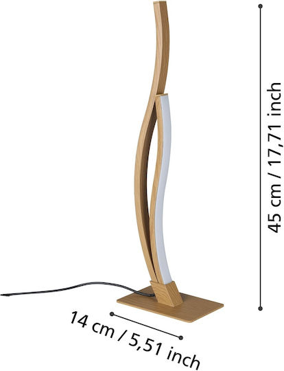 Lampă de noptieră LED Eglo Grisolia Lampă de masă curbată Decor cameră Lampă dormitor Lampă living Realizată din metal plastic cu aspect de lemn Alb neutru H 45,5 cm