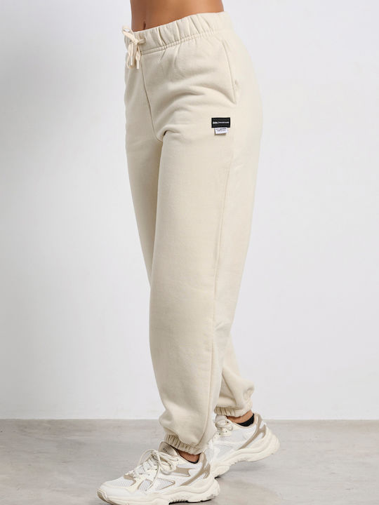 Ψηλόμεσο Παντελόνι Φόρμας με Λάστιχο Fleece Porcelain