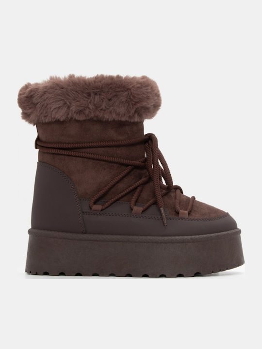 Women's Ankle Boots with Fur Brown